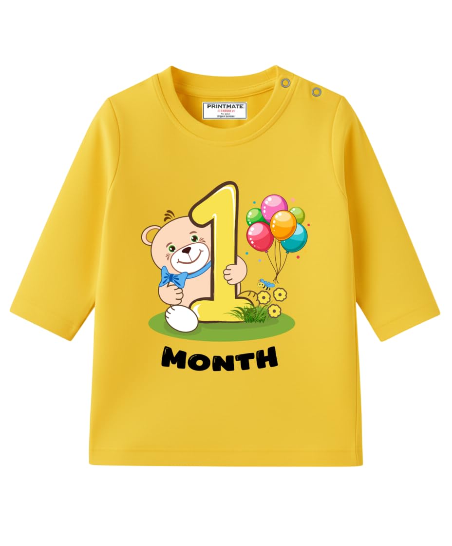 printmate 1 Month Baby T-Shirt|Cute Teddy Bear One Month Print|Soft Cotton Infant T-Shirt for Baby Boys & Girls|Monthly Milestone Outfit A19-picture-23