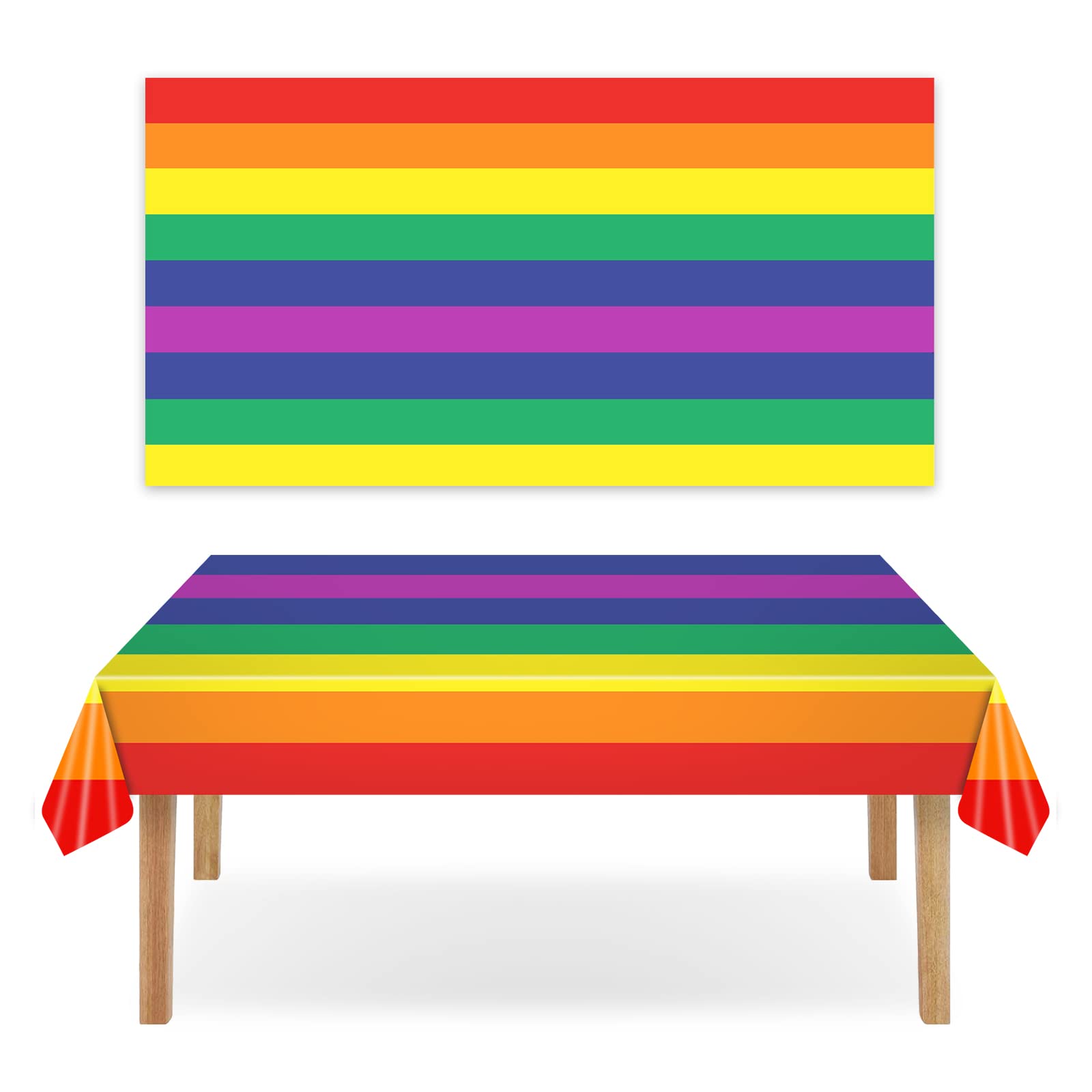274 x 137 cm Rainbow Pride Tablecloths - Plastic Rectangle Rainbow Flag Table Cover, 7 Colors Tableware Table Cloth Party Supplies for LGBTQ Gay Party Decorations