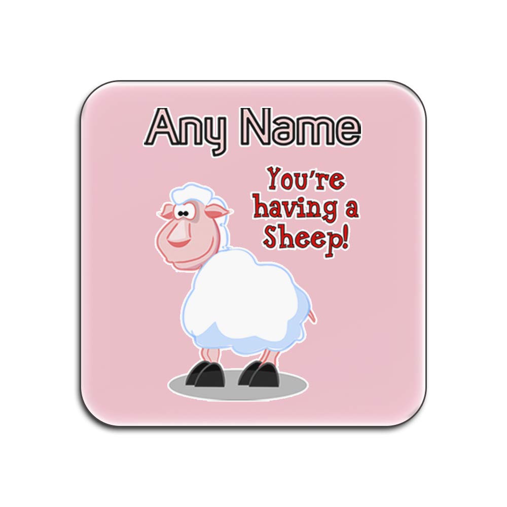 Dessous-de-verre carré lot de 4 blanc et rose brillant avec inscription You are Having a Sheep