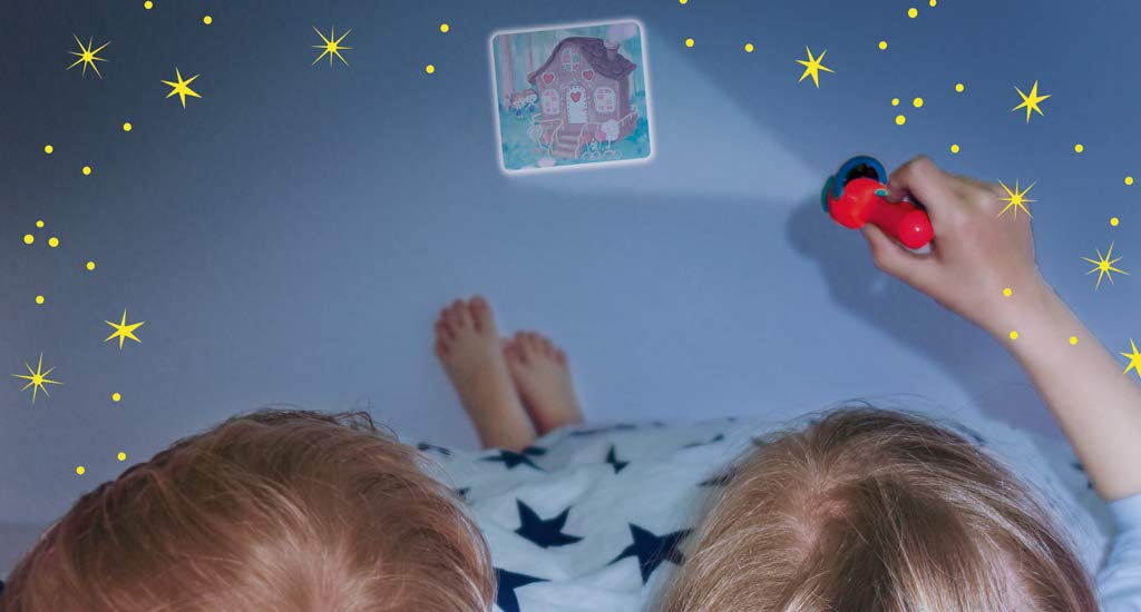 moses 37979 Piccola Presentazione, Torcia proiettore per Bambini, con 3 Fiabe in 8 Immagini da raccontare