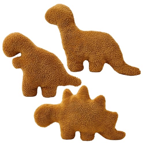 3 Stück Dino Nugget Kissen Dino Chicken Nugget Pillow Drei Dinosaurier Kissen-Set mit T-Rex Triceratops und Stegosaurus Dinosaurier Stofftierkuscheltier Dino für Kinder Kreatives Geburtstagsgeschenke