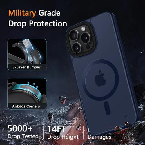 Image of iPhone 15 pro Magsafe Hard Back Case | Matte Design & 360 Protection | Military-Grade Apple iPhone 15 pro Cover | Strong Magnet Back - Blue