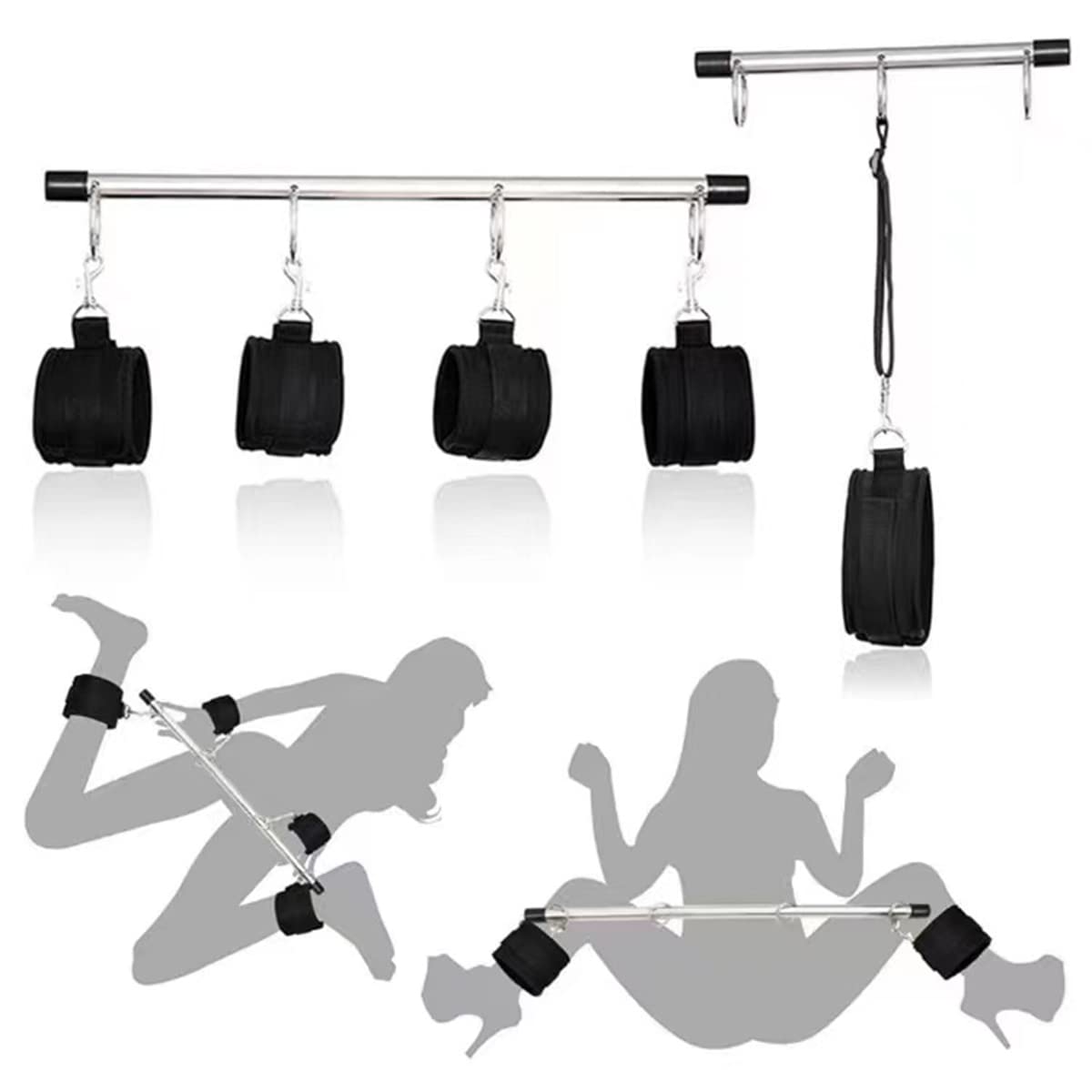 Ceinture de Bondage et Tubes en acier Ensemble de Bondage SM Réglables Menottes de Cheville Jouets Sexuels érotiques Sexuelles SM avec Barre D'écartement en Métal pour débutants et professionnels