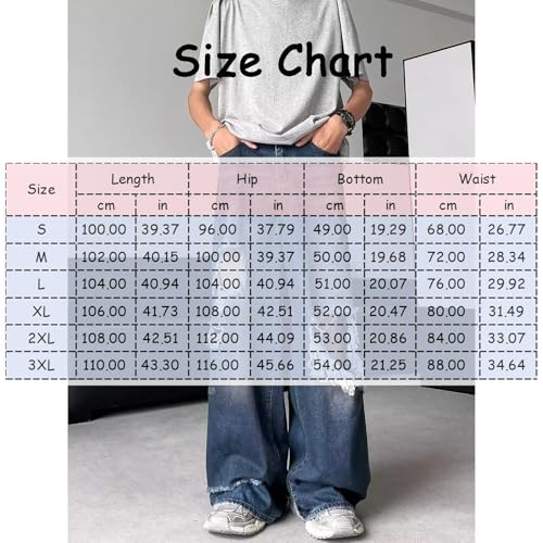 Men's Loose Fit Jeans Ripped Raw Edges Tassels Mid-Rise Wide-Leg Straight Casual Denim Pants with Pockets4