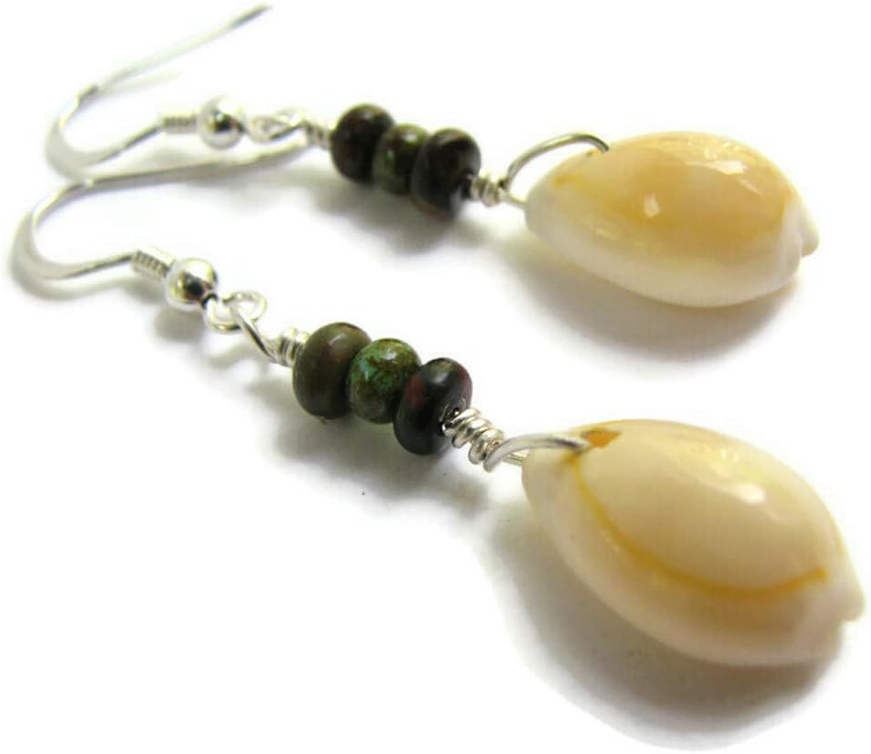 Beaded Cowrie Sea Shell Earrings,