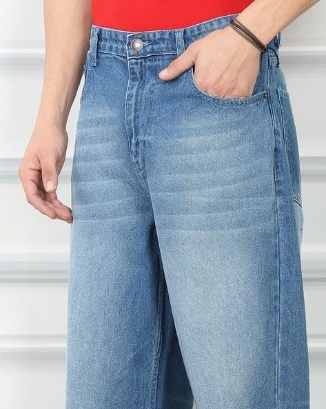 Image of M Q Denim Men's Straight Fit Jeans | Mid Wash Whisker Spray | Comfortable Cotton Denim for Daily & Casual Wear