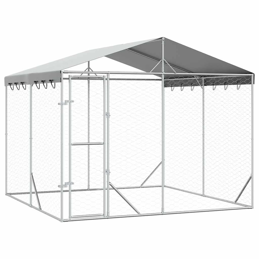 vidaXL Cuccia Cani da Esterno Tetto Argento 3x3x2,5 m Acciaio Zincato