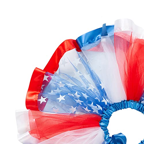 Girls 4th of July American US Flag Tutu Skirts with Red White Blue Stars Necklace Patriotic Hair Bows Clips4
