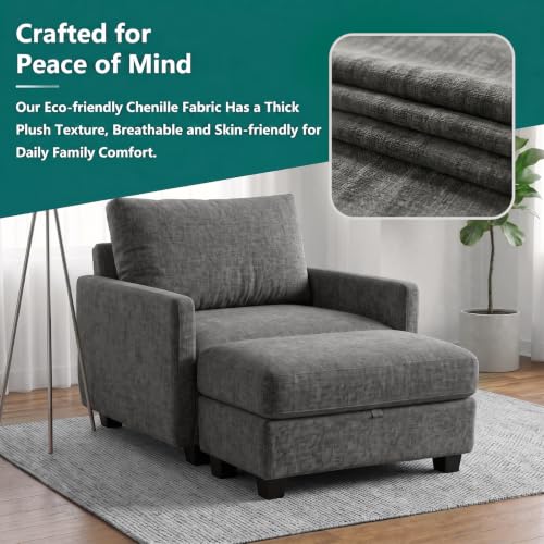 Image of Single Sofa with Storage Ottoman, 38 inch Modern Couch for Living Room