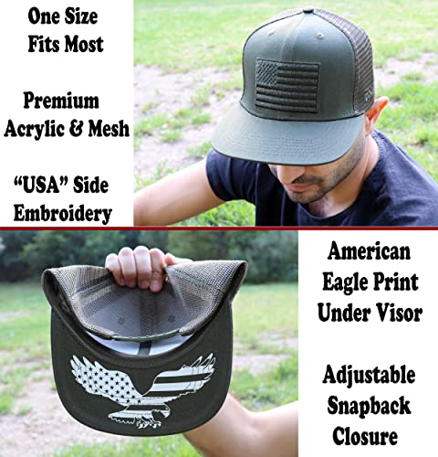 Image of Antourage American Flag Unisex Baseball Hat for Men and Women | USA Flag Mesh Snapback Flat Visor Cap + 2 Patriotic Patches