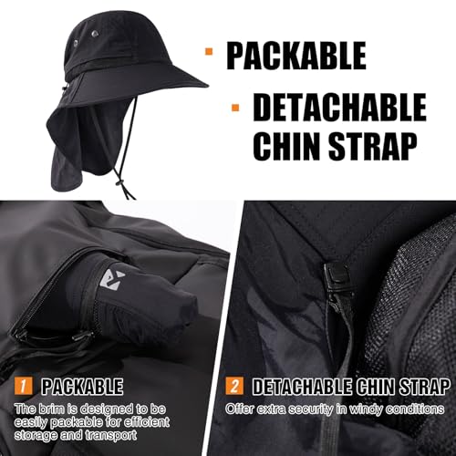 Image of Oversized XL XXL Mens Sun Hat Big Head Neck Flap Shade Waterproof UPF50+ Wide Brim Hat Fishing Safari Hiking