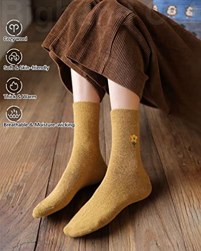 Image of IIG Cute Warm Wool Socks for Women Super Cozy Thick Crew Winter Socks Gifts, 5 Pairs