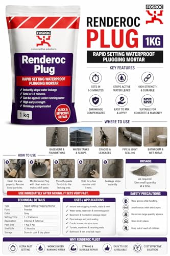 Image of Renderoc Plug Polyester Resin Based Water Leak Plugging Compound, Instant Setting, 1 kg