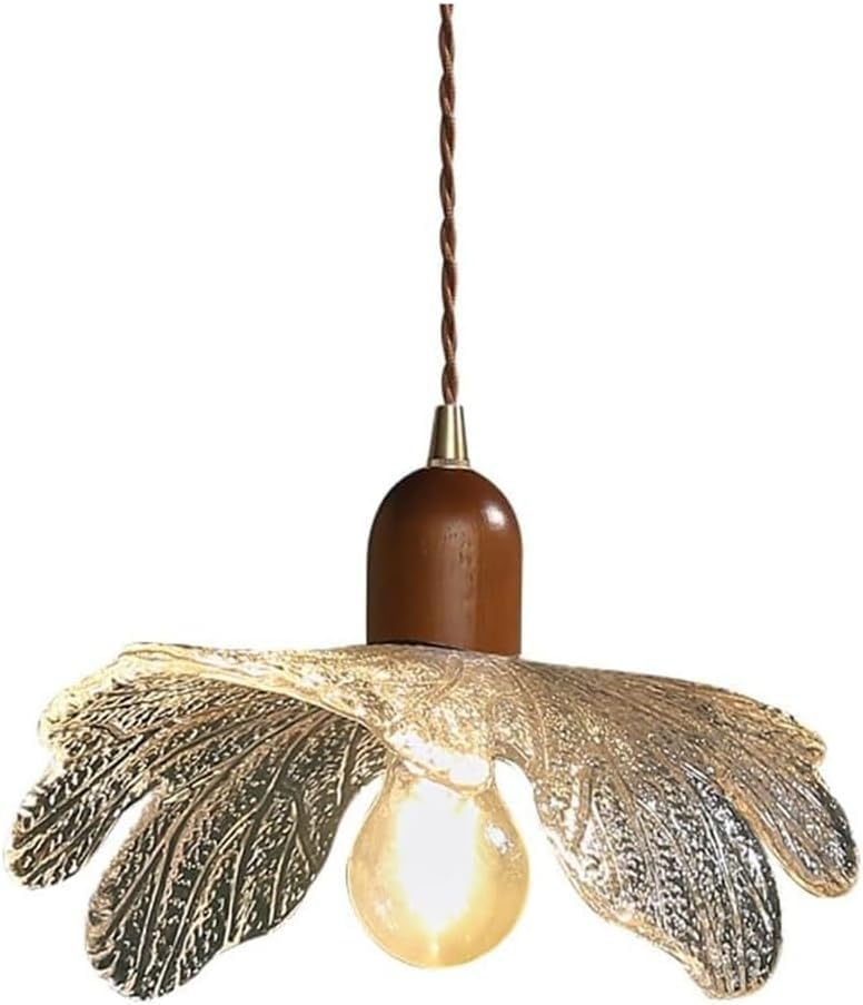 American Retro Suspension Light Japanese Brass Ceiling Hanging Lamp French Petal Wither Glass Small Pendant Light