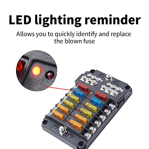 12Way Fuse Block, Waterproof Boat Fuse Panel 1224V Marine Fuse Block