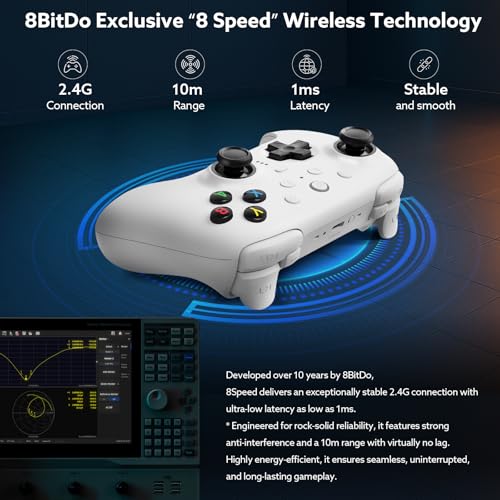 Image of 8BitDo Ultimate 2 Wireless Controller with TMR Joysticks for Windows & Android, Gaming Controller with Switchable Hall Effect /Tactile Triggers, RGB Fire Ring,8Speed Wireless Tech, Charging Dock, White