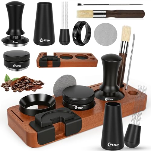 Y-Step Espresso Zubehör 8er Set, Kaffee Tamper 51mm mit Tamperstation, Coffee Leveler, WDT Tool, Dosierring, Reinigungsbürste, Puck Screen, Rührer, für Espressomaschine