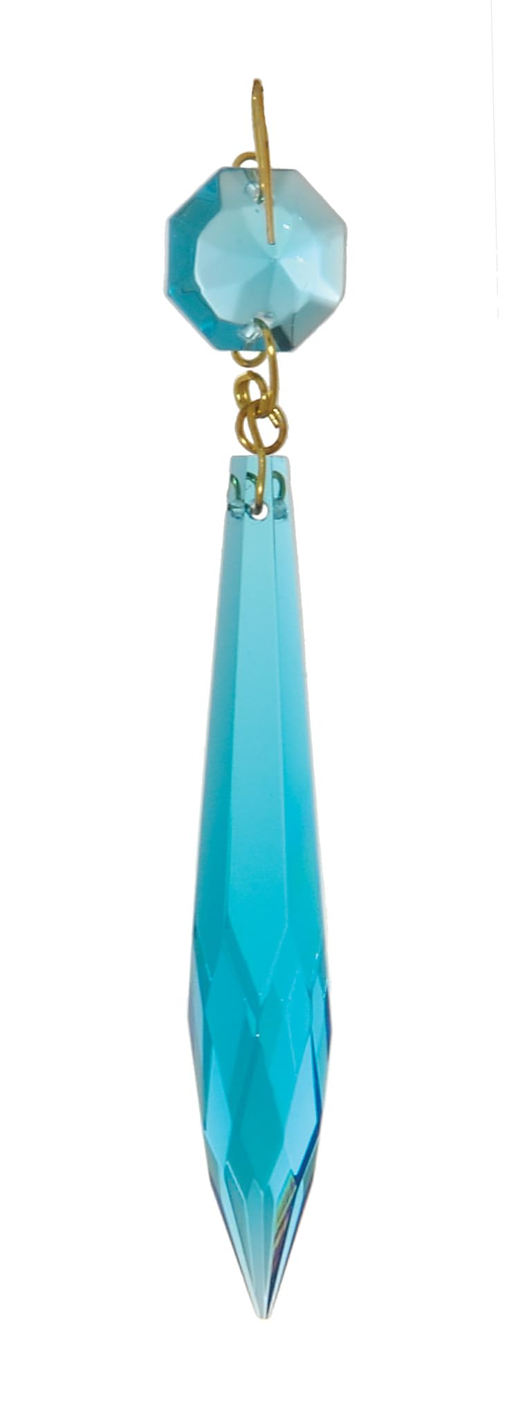 B&amp;P Lamp® 3 Inch Crystal Chandelier Light Replacement Pendant Prism, U-Drop, Light Blue Color, Brass Pin