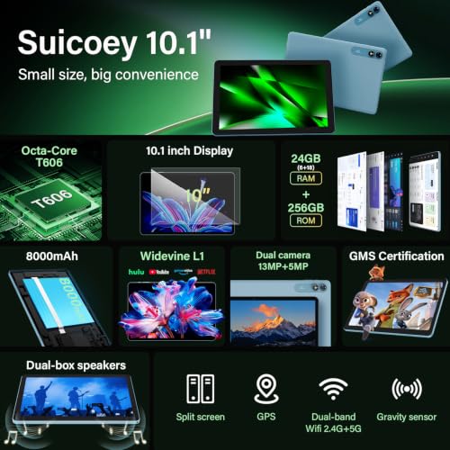 Image of Android 10 inch Tablet with Keyboard, Android 16, 24GB+256GB+2TB-Black Case