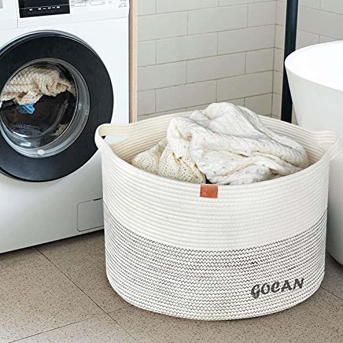 Gocan Extra Large Laundry Basket 22" X 22"X 14" Xxxl Cotton Rope Woven Basket For Blankets Storage Basket With Handles For Living Room (Beige) #TOP4