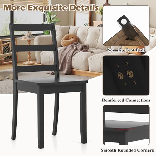 Image of COSTWAY Dining Chairs Set of 4, Mid-Century Modern Wooden Chairs, Black | Farmhouse Armless Kitchen Side Chairs with Curved Backrest and Rubber Wood Legs, for Home Dining Room, Kitchen, Restaurant