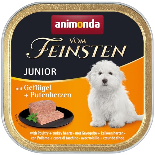 animonda vom Feinsten Hundefutter nass Geflügel + Putenherzen (22 x 150g), Welpen getreidefreies Hundefutter ohne Zucker, mit frischen, fleischigen Zutaten