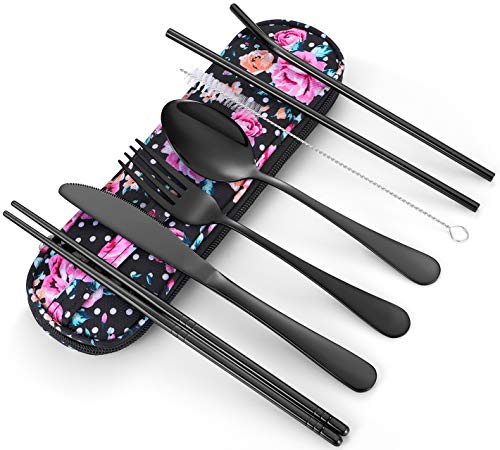 Travel Utensils,Reusable Silverware Set To Go Portable Cutlery Se...