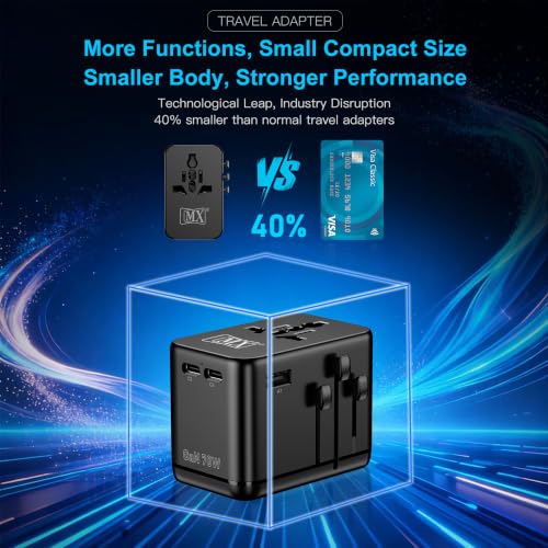 Image of MX GaN 70W Universal Travel Adapter with 2 AC Outlets, 3 USB-C & 1 USB-A Ports, 6-in-1 International Power Adapter for Worldwide Travel, Type A /C /G /I Plugs, 200+ Countries Fast Charging Adapter