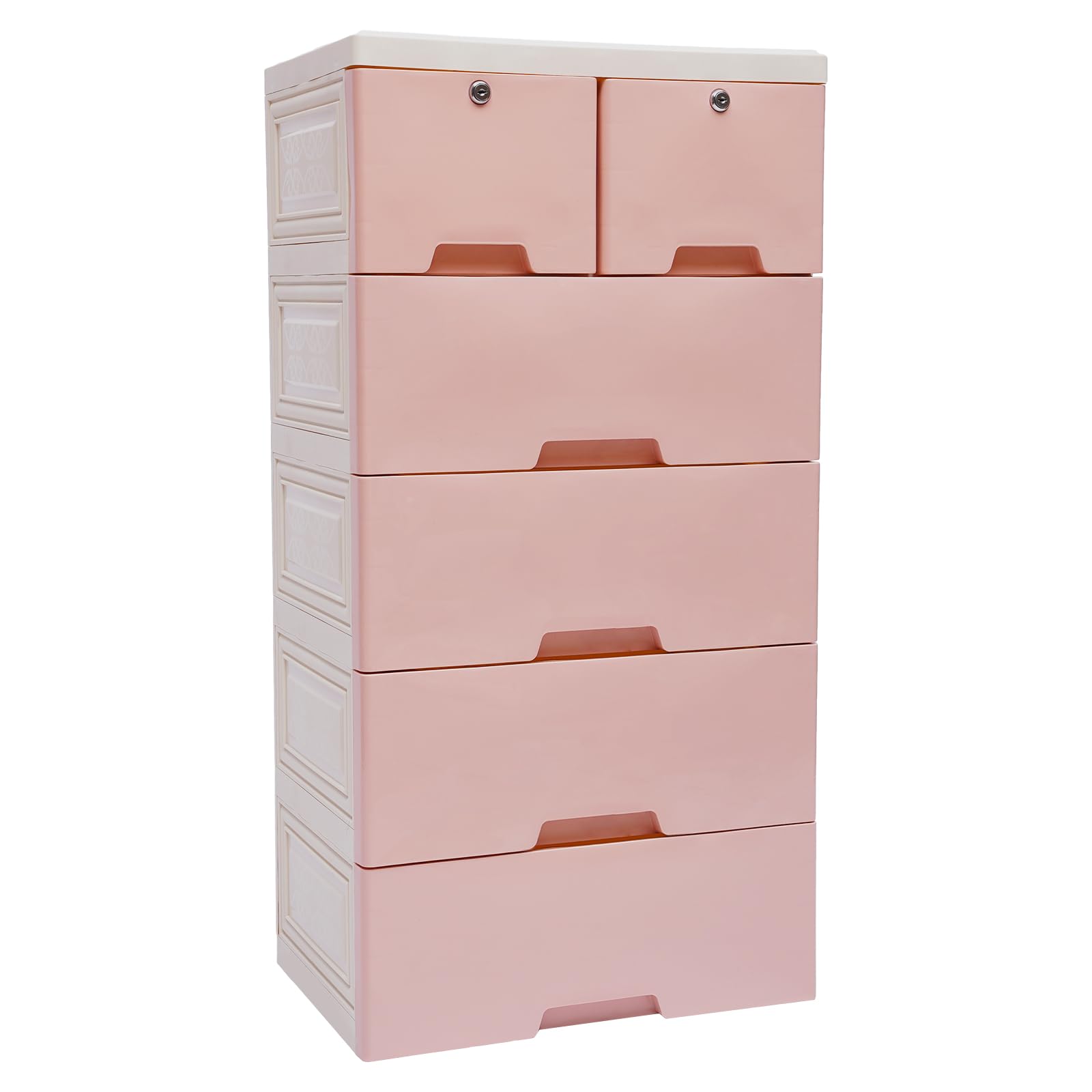 Cajón, 6 cajones deslizantes, cajones de plástico, cómoda móvil con 4 ruedas y cerraduras, capacidad de peso de 25 kg, armario vertical apilable para el hogar, oficina (en polvo)