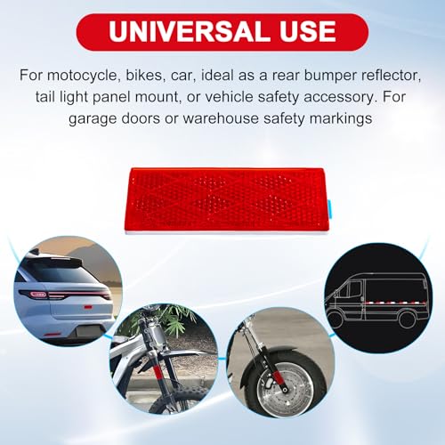 Image of 2pcs Rectangle Reflectors, High Reflectivity Stick On Safety Markers, Red | Durable PVC plastic, 3M self-adhesive backing, high reflective widely apply for motorcycle, bike, garage doors vehicle safety