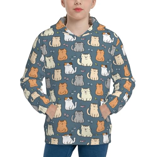 Cute Cartoon Cat Kid Hoodies Boys Sweatshirts Girls Pullover with Pocket