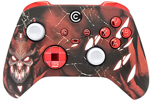 Custom Controllerzz Designer Series Custom Wireless Controller for Xbox Series X/S, Xbox One, & PC - Multiple Designs Available (Red Demon W/Red Chrome Inserts)