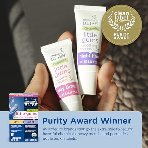 mommy39s bliss organic little gums soothing massage gel day and night combo great for teething babies age 2 months sugar free mild amp sweet flavor 2 - 053 oz tubes pack of 1