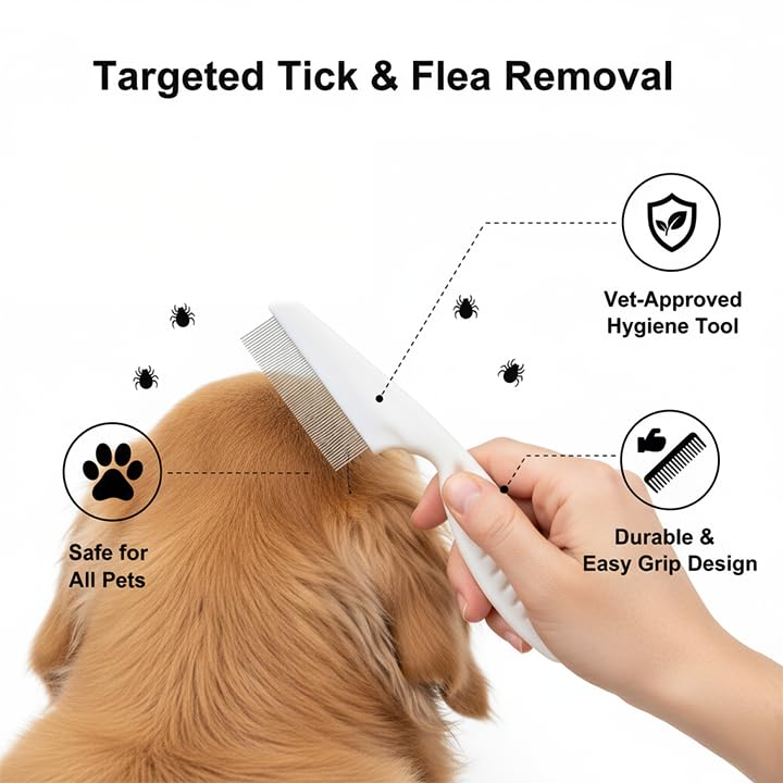 PETZ R US Tick Remover Comb for Pets – Safe, Effective, and Easy-to-Use Tool for Removing Ticks, Fleas, and Debris from Dogs & Cats-Multicolor 3