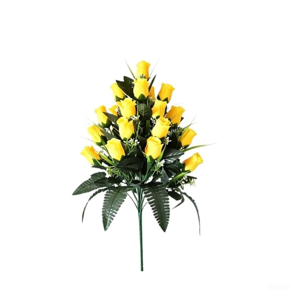 Roses artificielles en soie de 47 cm jaunes pour la décoration extérieure de tombe