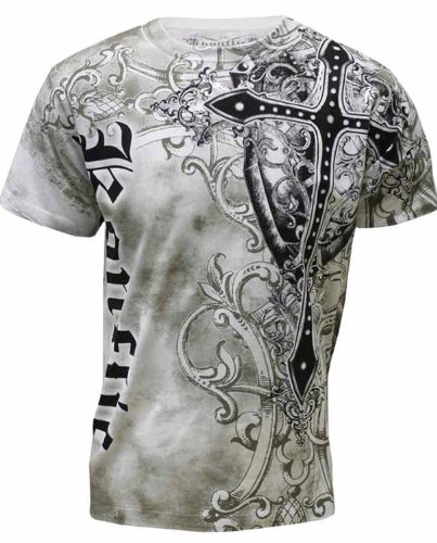 Konflic Cross Sword Crew Neck Cotton Men's Fashion T Shirt - White Large
