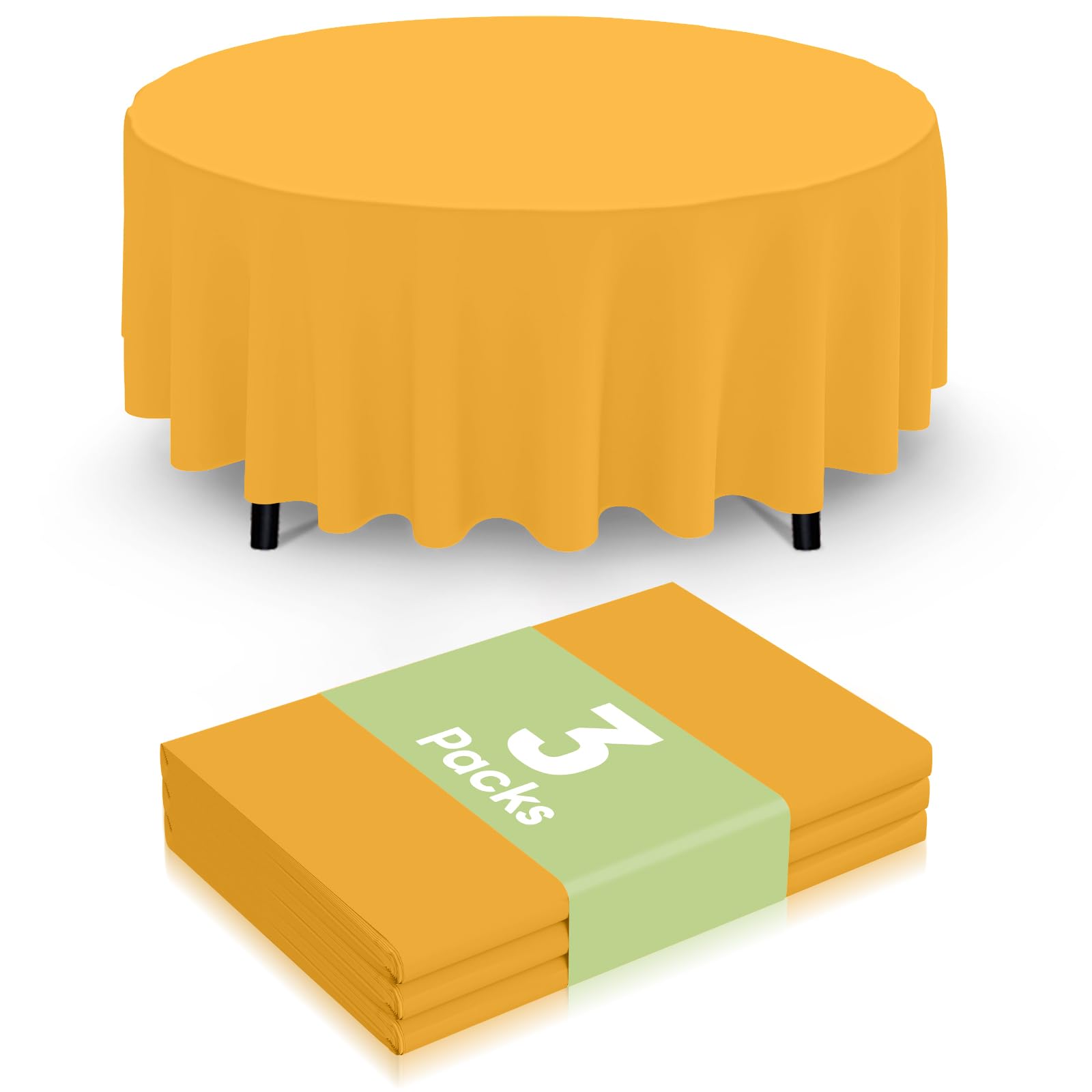 Smiry Disposable Table Cloth 3 Pack, 84 Inch Round Waterproof Plastic Tablecloth, Decorative Round Table Covers for Party, Birthday, Picnic, Mustard Yellow