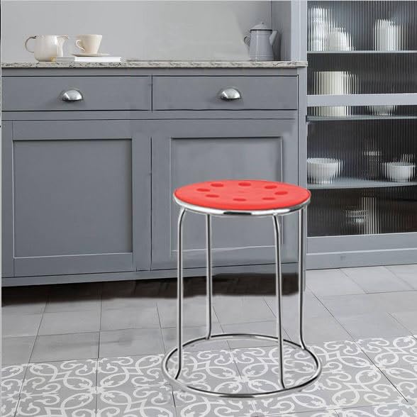 Image of NGFC Steel Stool for Indoor /Outdoor Use - Home, Medical, Hospital, Food, Doctor, Kitchen, Office, Cafe, Cafeteria - Metal Bar Chair (Multicolour Plastic Seat, Silver pk2)
