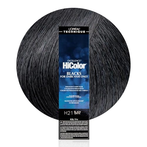 L'OREAL TECHNIQUE HiColor Violet & Black Shades Permanent Hair Color - Anti-Breakage Ceramide R Complex, Multi-Lift With No Brassiness, For Dark Bases and Long Lasting Color, H21 Black Onyx