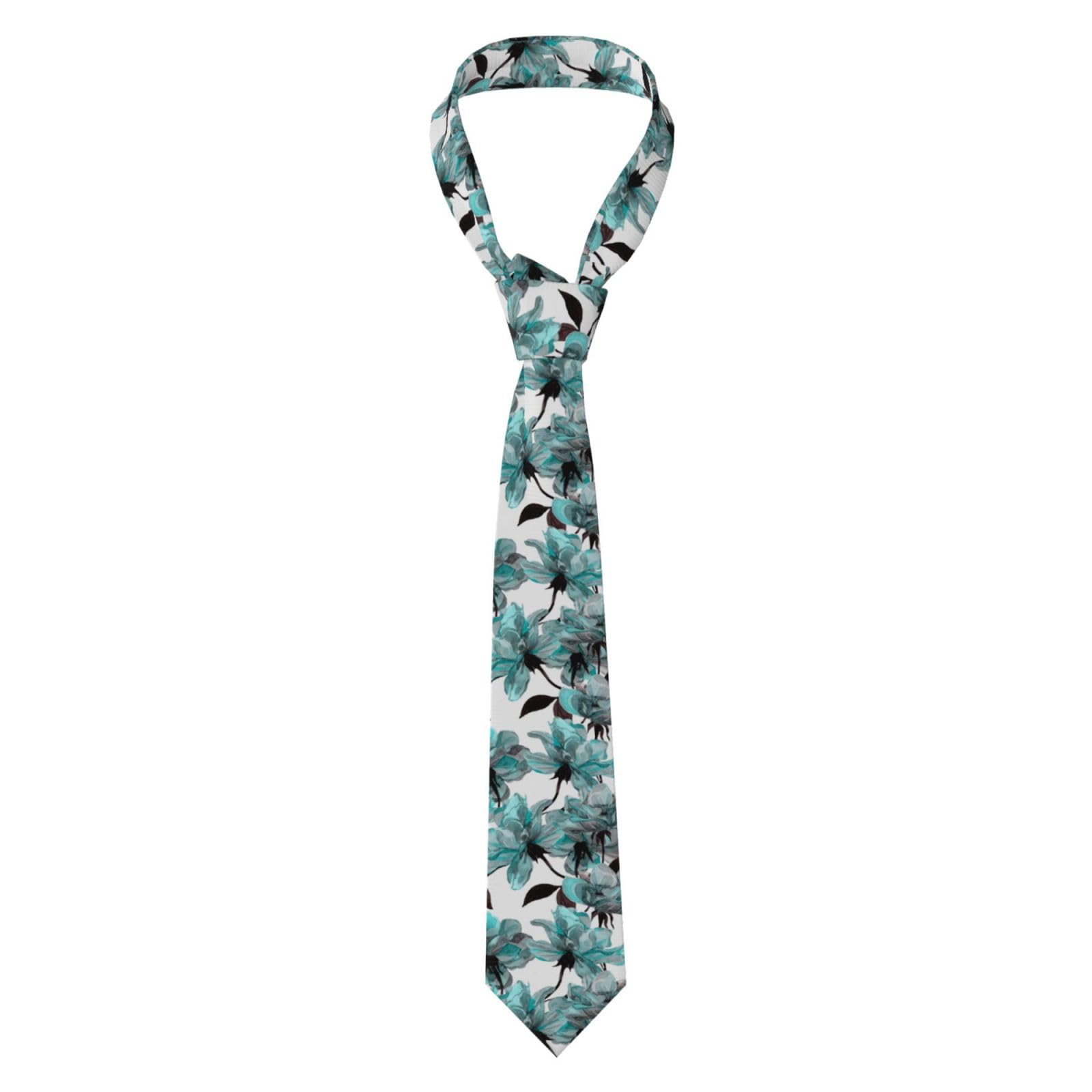 HYUNDP Blue Flower Floral Teal Roses Watercolor,Mens Ties Neckties Polyester Novelty Skinny Tie For Wedding Party