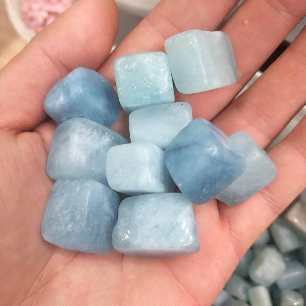 Natürlicher Kristall, rau. Wunderschöner natürlicher Aquamarin-Trommelstein, polierter Blauer Edelstein, rau Voller Textur (Size : 100g)