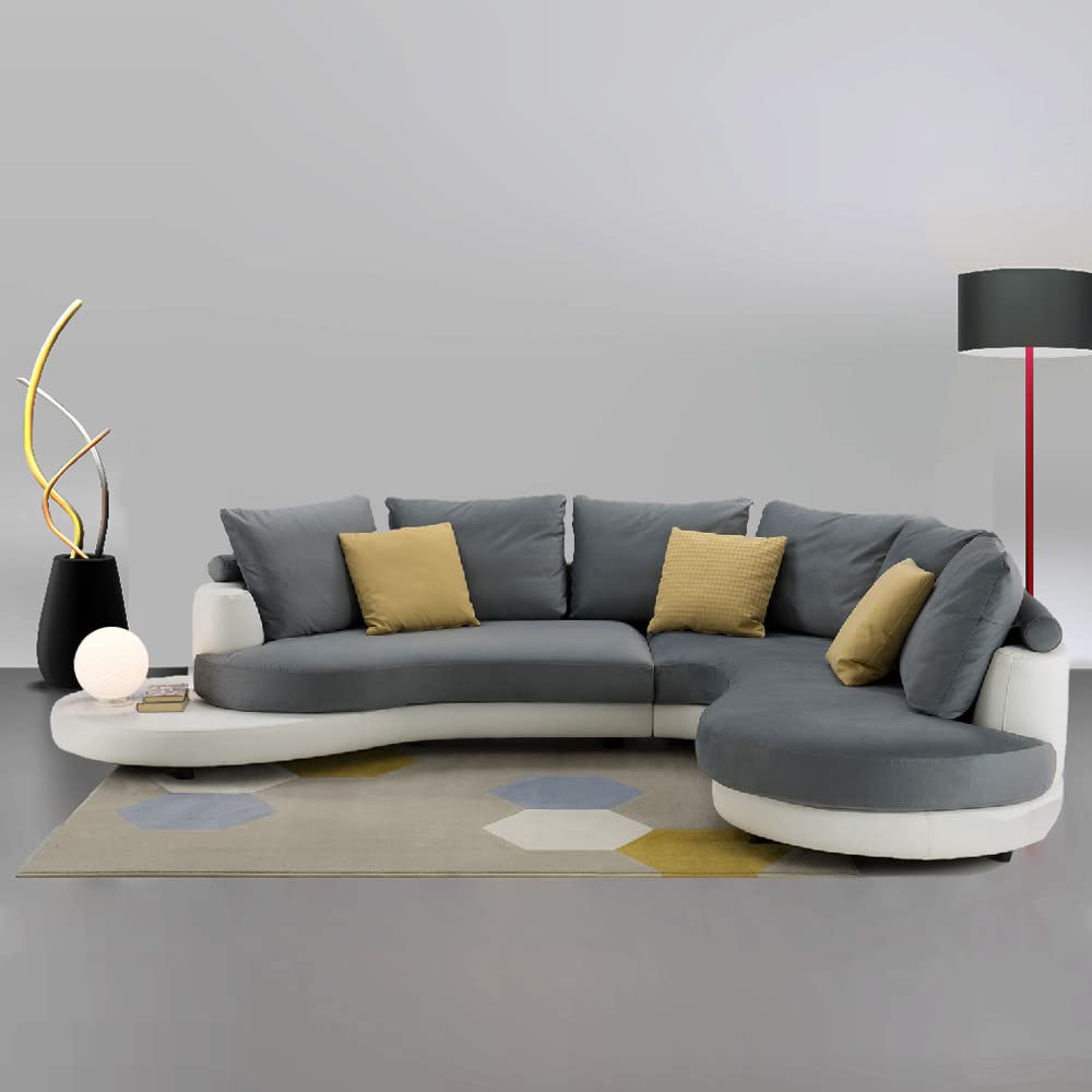 Fabrique Century Round Lshape Sofa 5- to 6-Person Sofa Fabric Grey And White Sofa Set (Rhs)-image-1