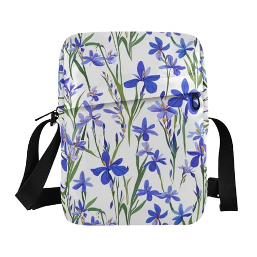 KLL Beauty Spring Blue Iris Flowers small messenger bag for men Vegan Leather Crossbody Small Bag For Women Casual Shoulder Handbag For Travel