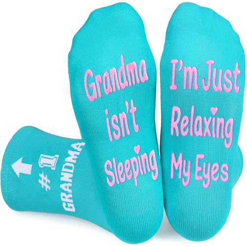 Veachog Grandma Socks Non Slip Grandma Birthday Gifts for Grandma - Best Funny Grandma Gifts for Grandmother from Grandchildren Blue Green Novelty Socks for Women