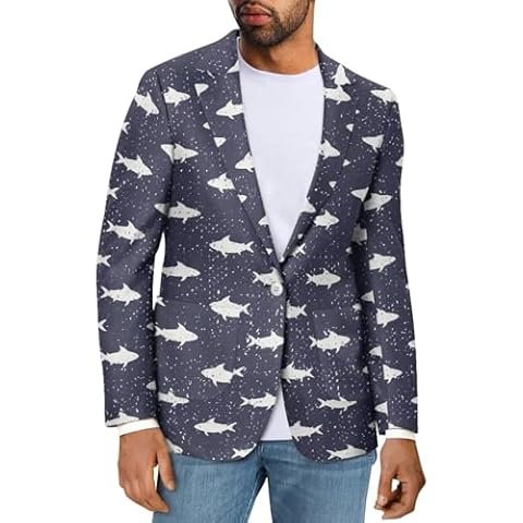 Psaytomey Men's Oversized Shark Pattern Blazer Cover