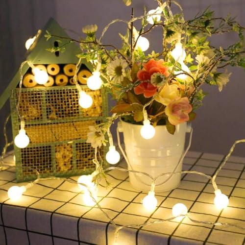 LE 5m 50 LED 8 Modos Guirnalda de Luces LED con Caja de la Batería, Blanco Cálido, Guirnaldas Luminosas, Temporizador, Cadena de Luces Impermeable, Decoración de Casa, Jardín, Cafetería, Boda, Navidad