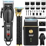 HIENA PRO Maquina de Cortar Pelo Hombre, Inalámbrico Cortapelos, Recortador de Barba, Afeitadora de Láminas, Kit Completo de Afeitado y Corte de Pelo Eléctrico (Negro)