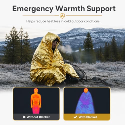 Image of 4pcs Emergency Thermal Blanket, Space Blankets Survival, Thermal Emergency Foil Blanket for Hiking, Camping, Outdoor, Marathons or First Aid, Golden