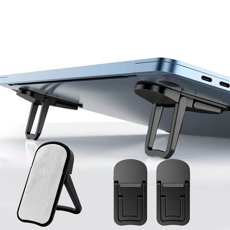2PCS Foldable Laptop Stand Portable Computer Keyboard Riser with 2 Adjustable Angles Self-Adhesive Invisible Notebook Stand and Keyboard