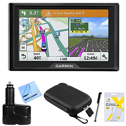 Garmin Drive 51 LM GPS Navigator (010-01678-0B) USA with Driver Alerts w/Accessories Bundle Includes, Dual 12V Car Charger for GPS, Screen Protectors, Protect & Stow Case Mini + More